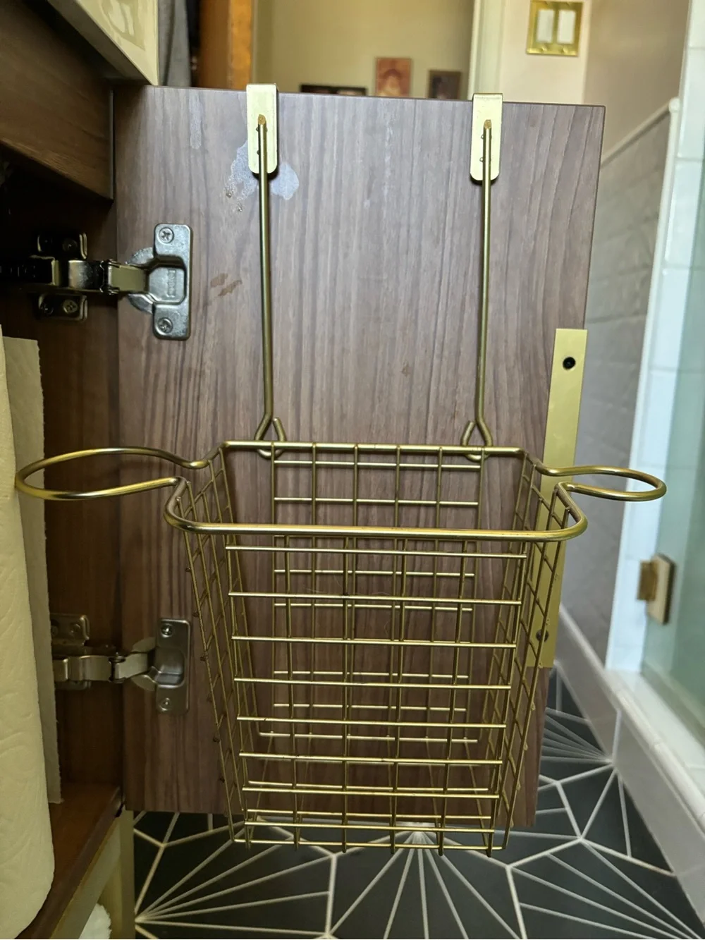 Hair tool organizer basket under cabinet shelf wire